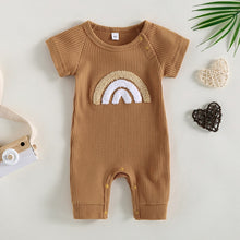 Load image into Gallery viewer, Infant Baby Girls Boys Romper Rainbow Short Sleeve Crew Neck Snap Closure Ribbed Knit Jumpsuit
