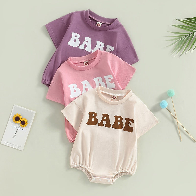 Infant Baby Boy Girl Bodysuit Casual Short Sleeve Babe Printed Jumpsuit Bubble Romper