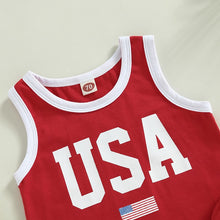 Load image into Gallery viewer, Baby Toddler Boy 2Pcs Outfit Set Tank Top USA Print and Red Drawstring Shorts
