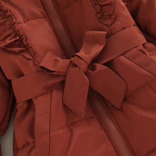 Load image into Gallery viewer, 4-7Y Winter Toddler Kids Girls Down Coat Solid Ruffles Long Sleeve Zipper Fur Collar Long Jacket With Belt
