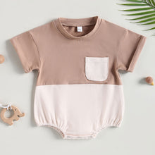 Load image into Gallery viewer, Baby Girl Boy Casual Bodysuit Short Sleeve Crew Neck Tee Color Block Pocket Bubble Romper
