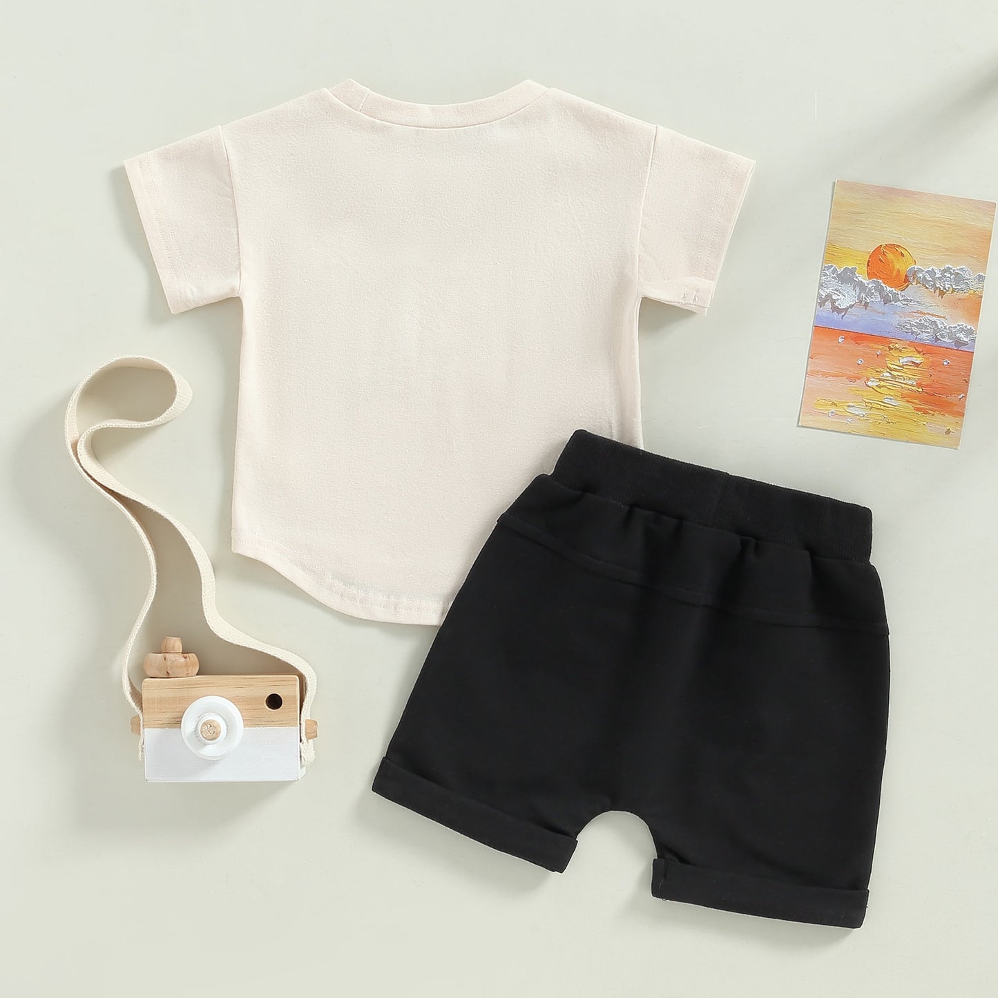 Toddler Baby Boys 2Pcs Shorts Outfit Short Sleeve Crew Neck Stripes Pocket T-shirt with Elastic Waist Shorts