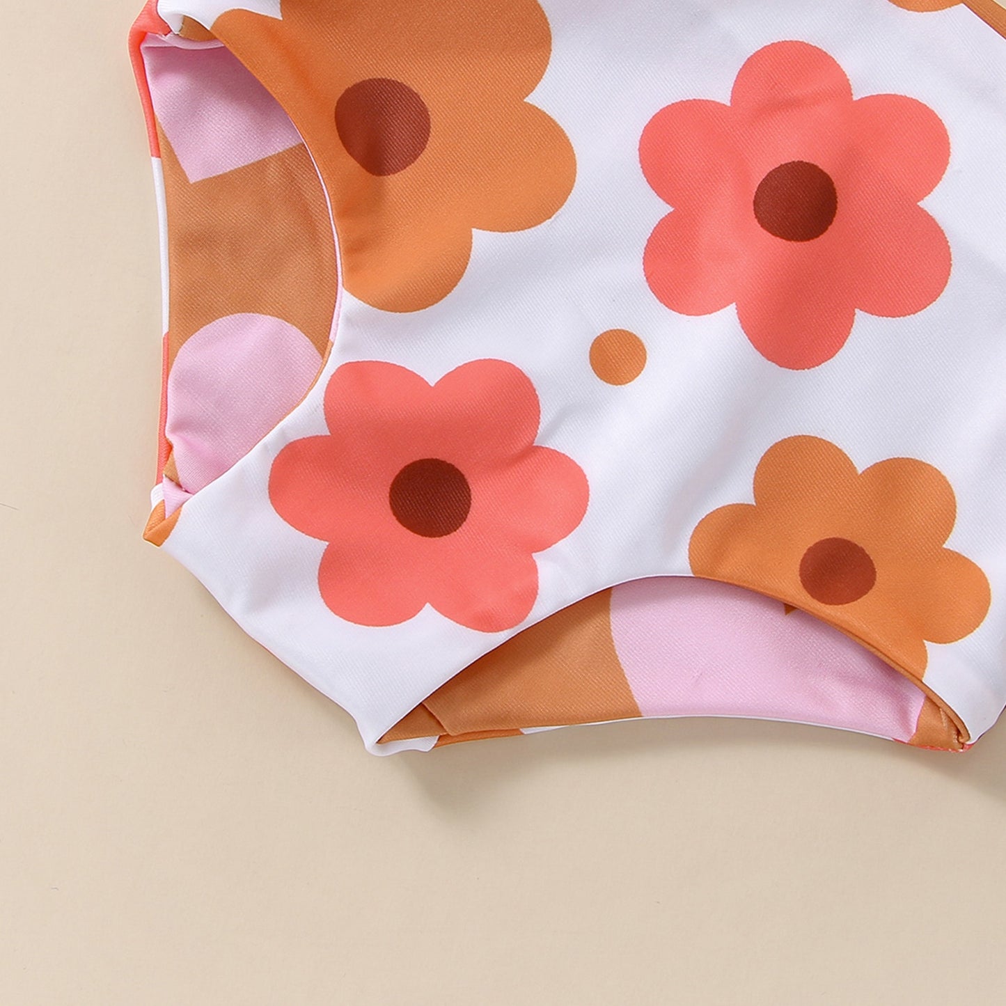 Infant Baby Girls Summer Reversible Swimsuit Flower Heart Print V-Neck Front Knotted Top High Waist Bottoms