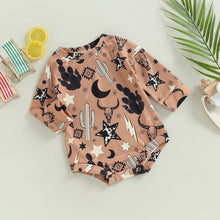 Load image into Gallery viewer, Infant Baby Boy Girl Ribbed Bodysuit Long Sleeve Crew Neck Cow Bull Head Skull Western Style Print Bubble Romper
