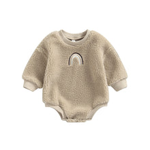 Load image into Gallery viewer, Infant Baby Boy Girl Fuzzy Bodysuit Long Sleeve Rainbow Round Neck Plush Bodysuit Bubble Romper
