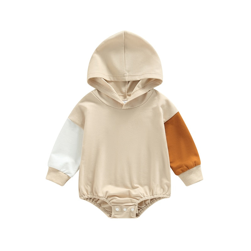 Infant Baby Boys Girls Bodysuit Long Sleeve Hooded Color Block Bodysuit Bubble Romper