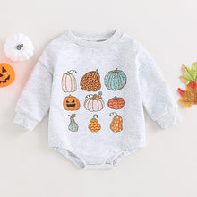 Load image into Gallery viewer, Baby Girls Boys Long Sleeve Crew Neck Pumpkin Print Fall Clothes Halloween Bubble Romper
