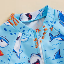 Load image into Gallery viewer, Toddler Baby Girl Boys Romper Swimsuit Short Sleeve Zipper Shark Print Cartoon Beach Swimwear Rash Guard
