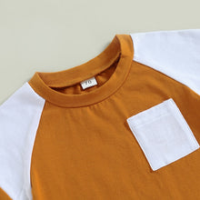 Load image into Gallery viewer, Toddler Baby Boy 2Pcs Color Block Short Sleeve Pocket T-shirt Casual Shorts Set
