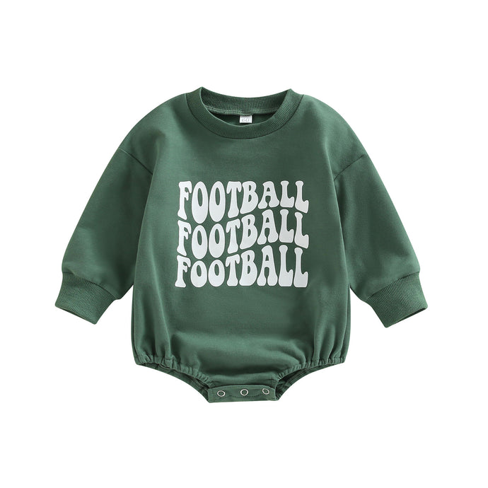 Infant Baby Boys Girls  Bodysuit Long Sleeve Crew Neck Game Day Baby Football Print Jumpsuit Bubble Romper