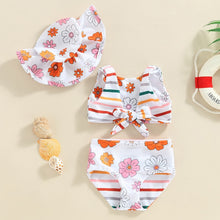 Load image into Gallery viewer, Toddler Girls 3Pcs Swimsuit Tank Top Floral Print Summer Beach Girls Swimwear Shorts Hat
