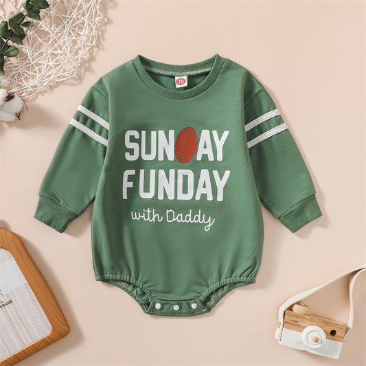 Baby Boys Girls Bodysuit Romper Football Letter Print Crew Neck Long Sleeve Jumpsuits