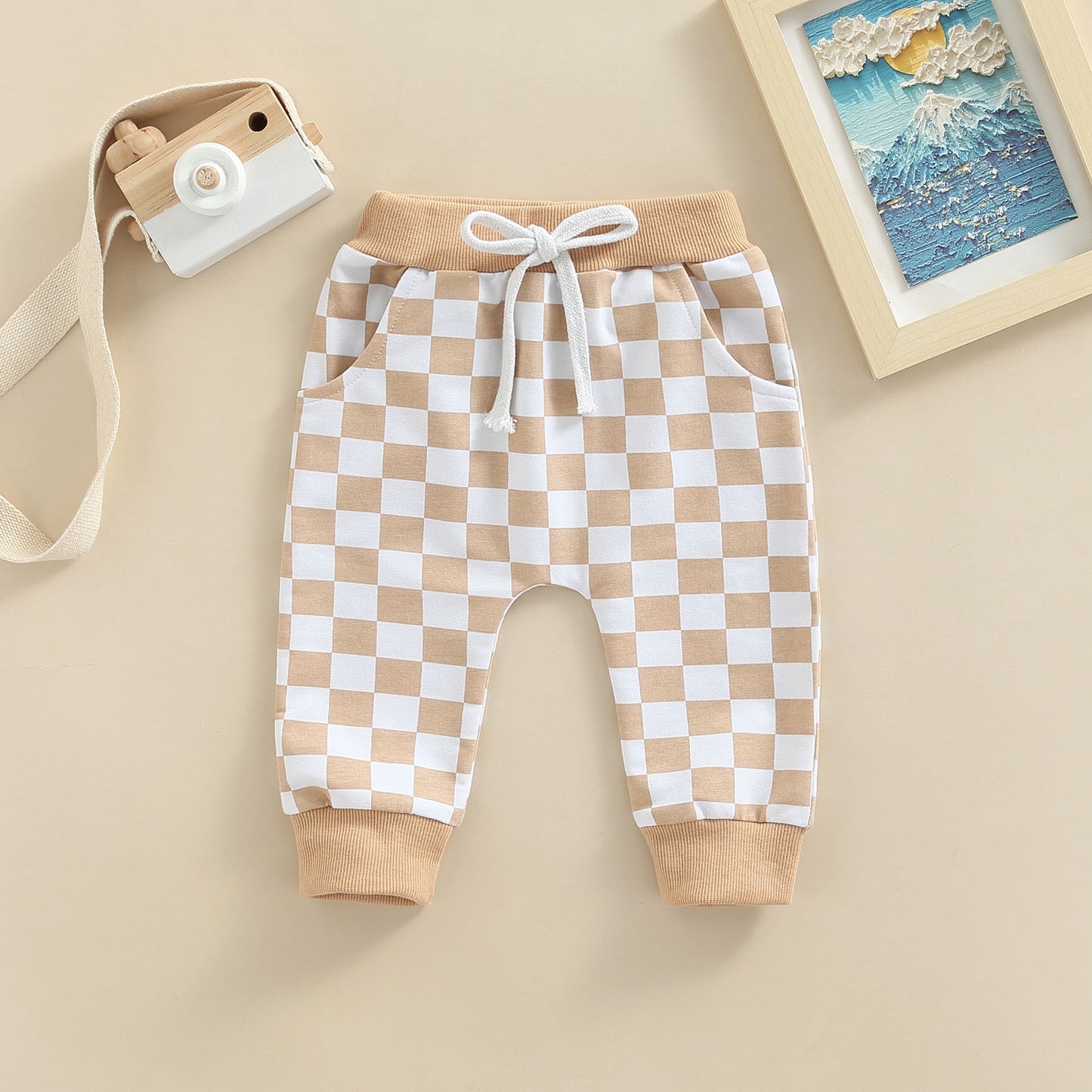 Toddler Baby Boy Girl Casual Pants Plaid Drawstring Checkered Sweatpants Joggers