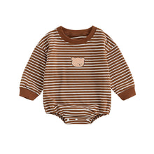 Load image into Gallery viewer, Infant Baby Boy Girl Casual Bodysuit Long Sleeve Striped Bear Printed Jumpsuit Bubble Romper
