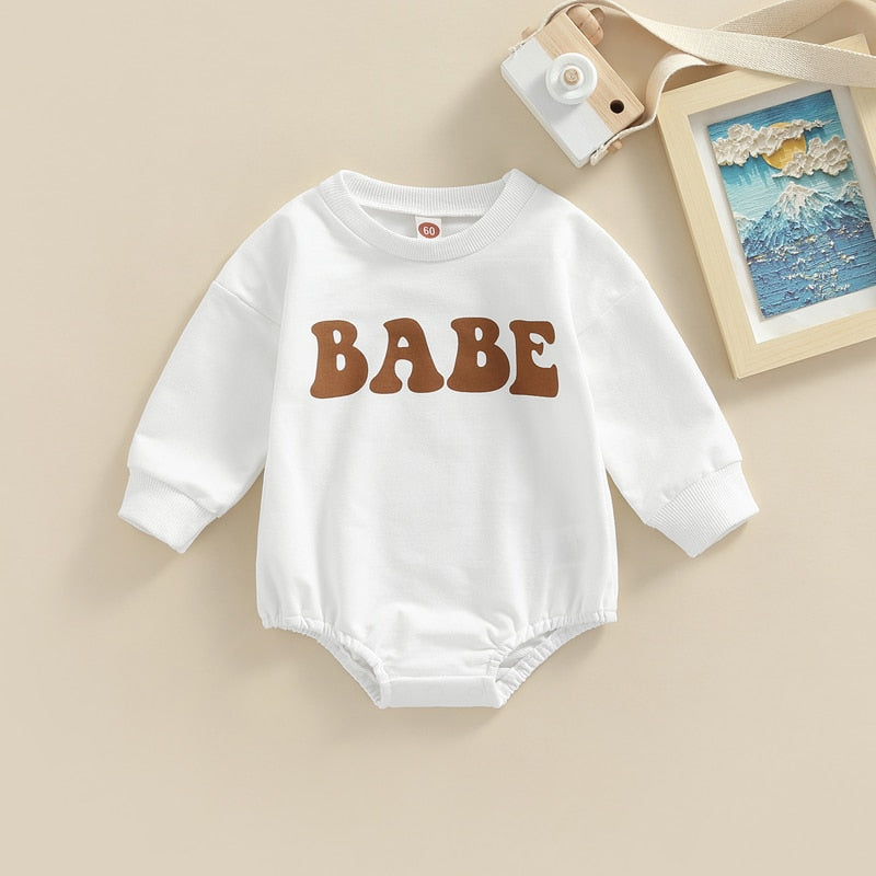 Adorable Baby Boy Girl Long Sleeve BABE Bubble Romper