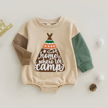 Load image into Gallery viewer, Infant Baby Girls Boys Home is Where we camp Print Long Sleeve Crew Neck Jumpsuits Bubble Romper
