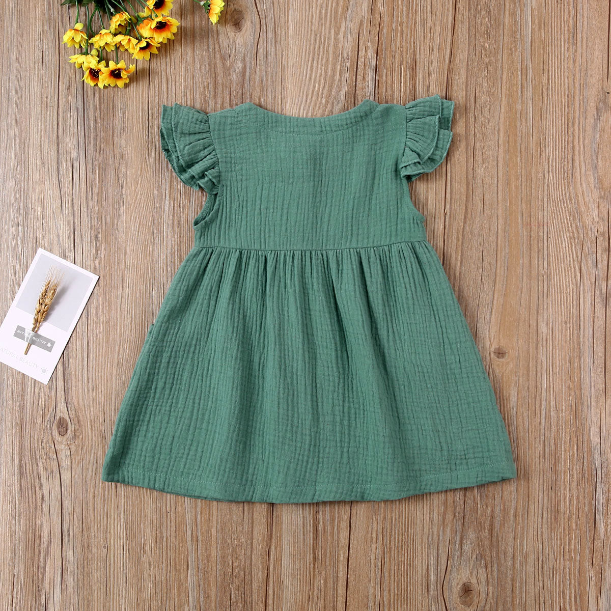 Toddler Kid Baby Girl Summer Dress Ruffles Sleeves Cotton Button Pocket Dress Sundress