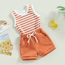 Load image into Gallery viewer, Toddler Girls Boys 2Pcs Striped Ribbed Tank Top Round Neck and Shorts Outfit

