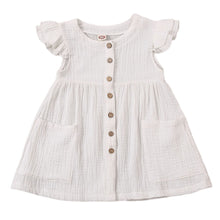 Load image into Gallery viewer, Toddler Kid Baby Girl Summer Dress Ruffles Sleeves Cotton Button Pocket Dress Sundress
