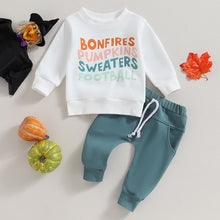 Load image into Gallery viewer, Baby Toddler Boys Girls 2Pcs Fall Long Sleeve Bonfires Pumpkins Sweaters Football Tops and Drawstring Pants Sets
