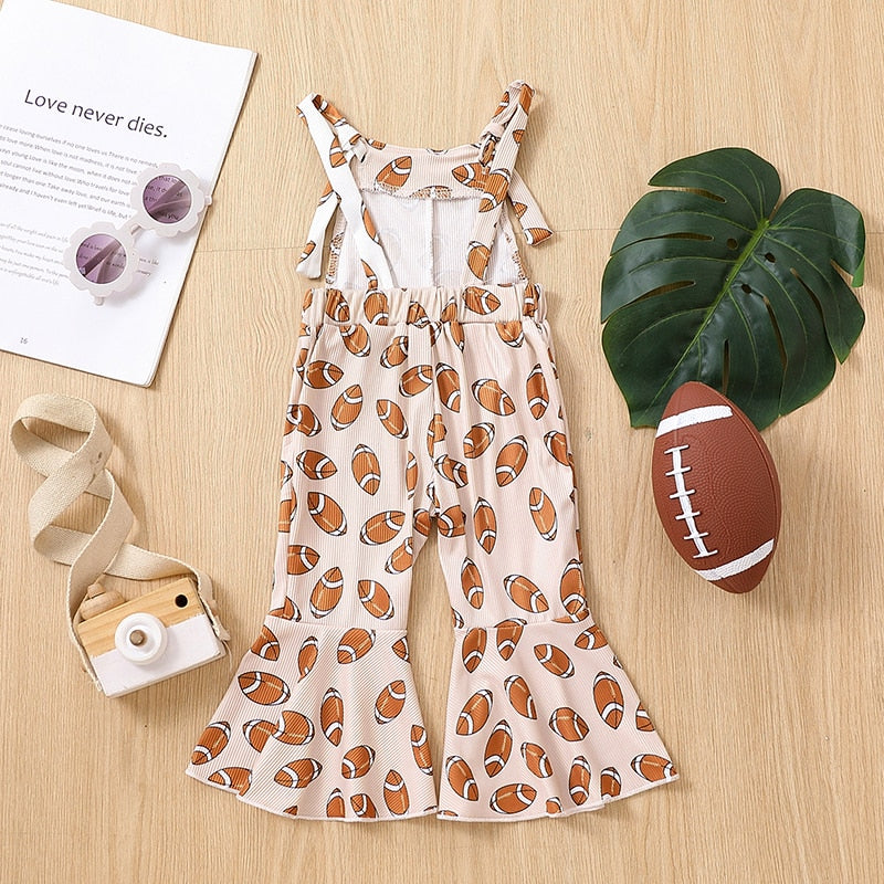 Baby Toddler Girl Jumpsuit Football Print Romper Bell Bottom Tank Romper