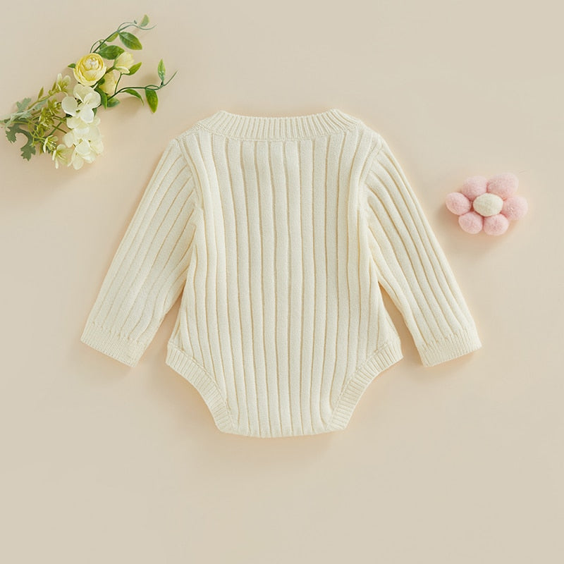 Infant Baby Girl Boy Knit Bodysuit Long Sleeve Crew Neck Solid Color Fall Winter Jumpsuit Romper