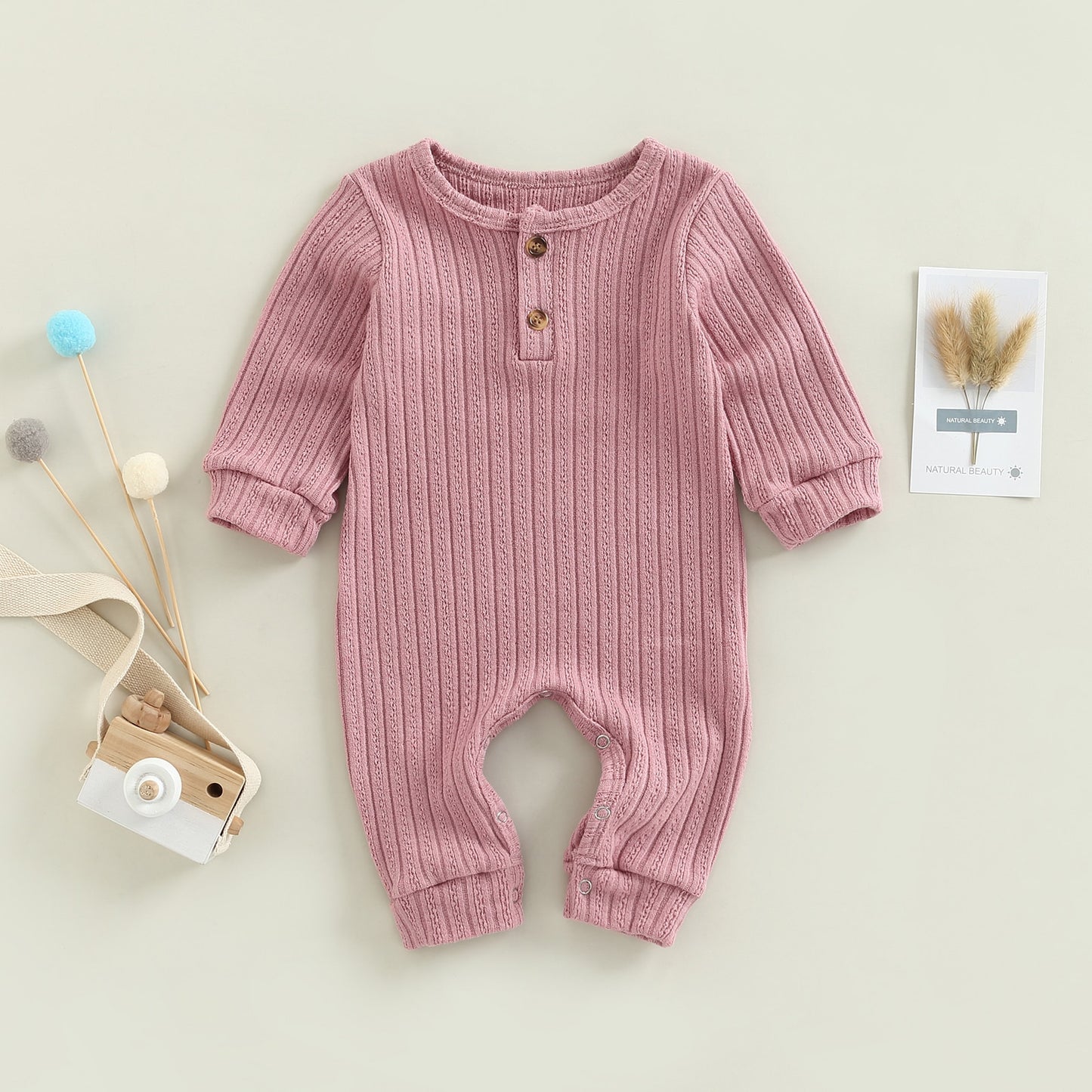 Infant Baby Girl Boy Autumn Romper Long Sleeve Solid O-Neck Jumpsuit