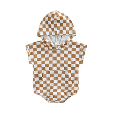 Load image into Gallery viewer, Checkered Baby Boy Girl Toddler Short Sleeve Hooded Plaid Romper
