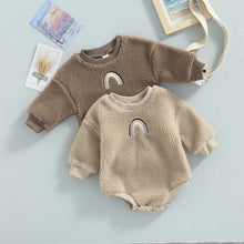 Load image into Gallery viewer, Infant Baby Boy Girl Fuzzy Bodysuit Long Sleeve Rainbow Round Neck Plush Bodysuit Bubble Romper
