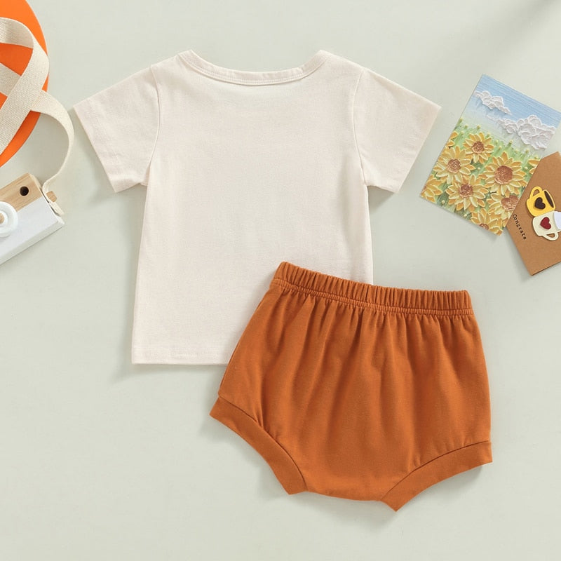 Boys Round Neck Short Sleeve T-shirt & Elastic Waist Shorts Number