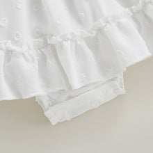 Load image into Gallery viewer, Infant Baby Girls Dress Short Sleeve Ruched Dress Circle Pattern and Headband Bow Outfit
