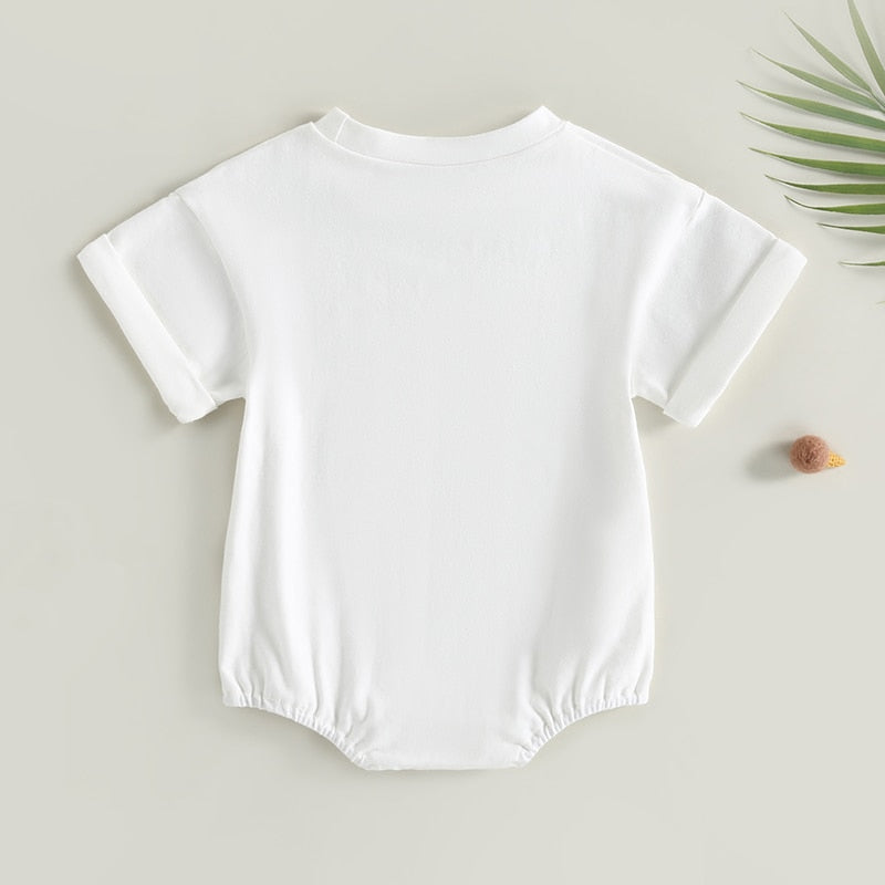 Baby Boys Girls Summer Casual Bubble Rompers Solid Colors Short Sleeve Crew neck Jumpsuits Playsuits