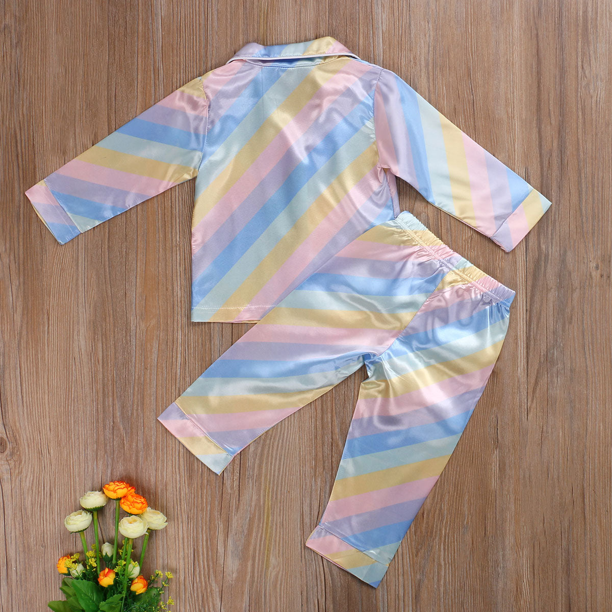 2 Pcs Rainbow Girl Pajamas Set Toddler Short/Long Sleeve Cardigan Elastic Waist Pants