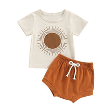 Load image into Gallery viewer, Toddler Baby Boys Girls Short Sleeve Crew Neck Sun Print T-shirt with Elastic Waist Bloomers Shorts Outfit Set
