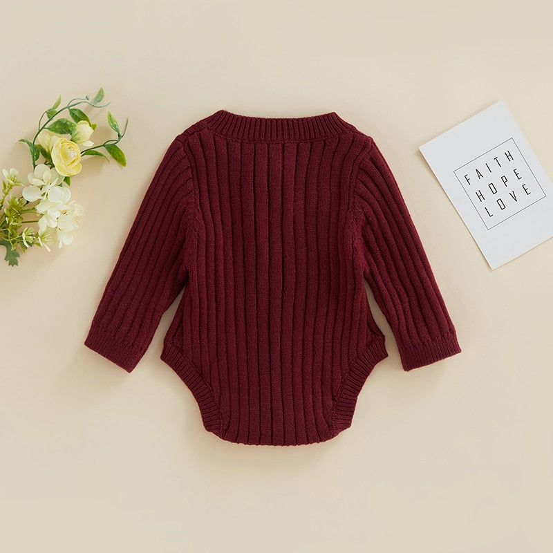 Infant Baby Girl Boy Knit Bodysuit Long Sleeve Crew Neck Solid Color Fall Winter Jumpsuit Romper