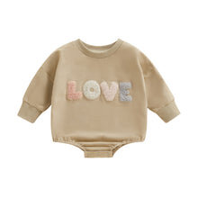 Load image into Gallery viewer, Infant Baby Girl Fall Bodysuit Fuzzy Letter Love Printed Long Sleeve Round Neck Bodysuit Bubble Romper
