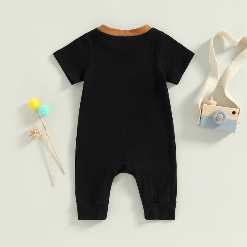 Infant Baby Boys Jumpsuit Crew Neck Color Block Short Sleeve Striped Pocket Romper