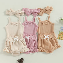 Load image into Gallery viewer, Infant Baby Girls 3Pcs Summer Outfits Tank Top Waffle Knit Romper Shorts Headband Set
