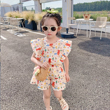 Load image into Gallery viewer, Bear Rainbow Girls Ruffle Tops and Shorts Outfit Set
