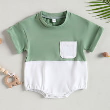Load image into Gallery viewer, Baby Girl Boy Casual Bodysuit Short Sleeve Crew Neck Tee Color Block Pocket Bubble Romper

