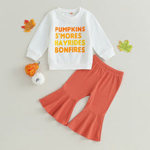 Load image into Gallery viewer, Baby Toddler Kids Girl 2Pcs Fall Outfits Long Sleeve Letter Pumpkin Print Top Bell Bottoms Set

