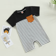 Load image into Gallery viewer, Baby Boys Color Block Romper Short Sleeve Crew Neck Striped Jumpsuit
