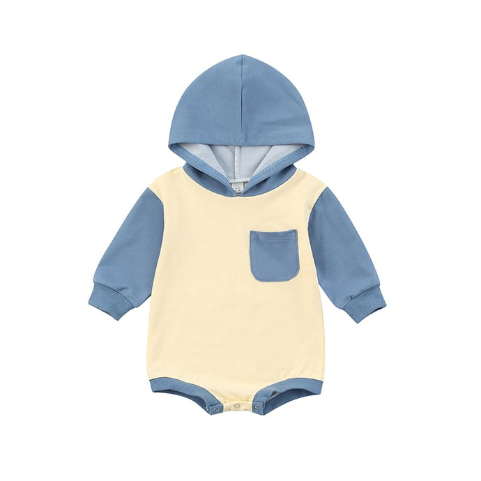 Adorable Newborn Infant Baby Boy Autumn Long Sleeve Hooded Romper With Pocket