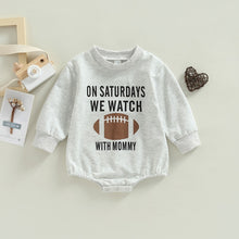 Load image into Gallery viewer, Infant Baby Girl Boy On Saturdays We Watch Football with Mommy College Football Season Jumpsuit Bubble Romper
