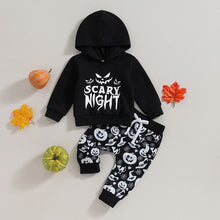 Load image into Gallery viewer, Baby Boys 2Pcs Halloween Clothes Set Long Sleeve Hooded Scary Night Print Hoodie with Pumpkin Print Pants
