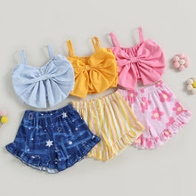 Load image into Gallery viewer, Toddler Kids Baby Girl 2Pcs Outfit Big Bow Solid Tank Top Star Striped Floral Shorts Set Clothes
