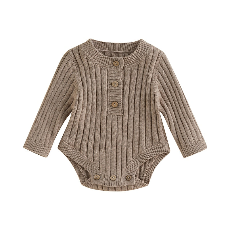 Infant Baby Girl Boy Knit Bodysuit Long Sleeve Crew Neck Solid Color Fall Winter Jumpsuit Romper