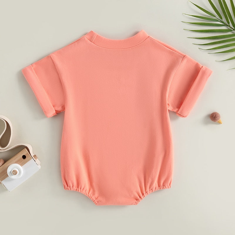 Baby Boys Girls Summer Casual Bubble Rompers Solid Colors Short Sleeve Crew neck Jumpsuits Playsuits