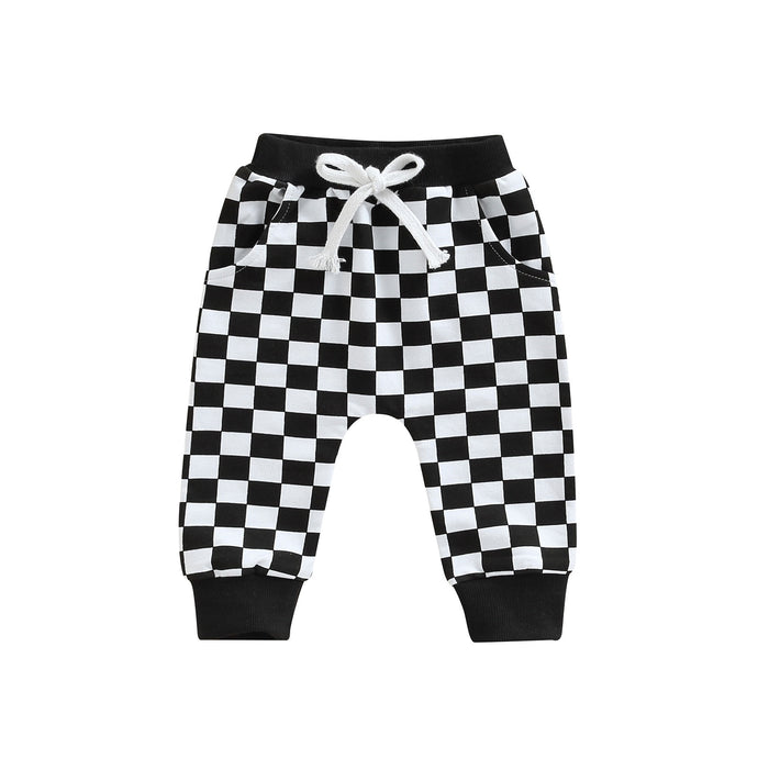 Toddler Baby Boy Girl Casual Pants Plaid Drawstring Checkered Sweatpants Joggers