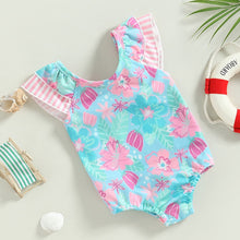 Load image into Gallery viewer, Infant Baby Girl Swimsuits Ruffle Trim Floral Print Flutter Sleeves Swimwear Beachwear
